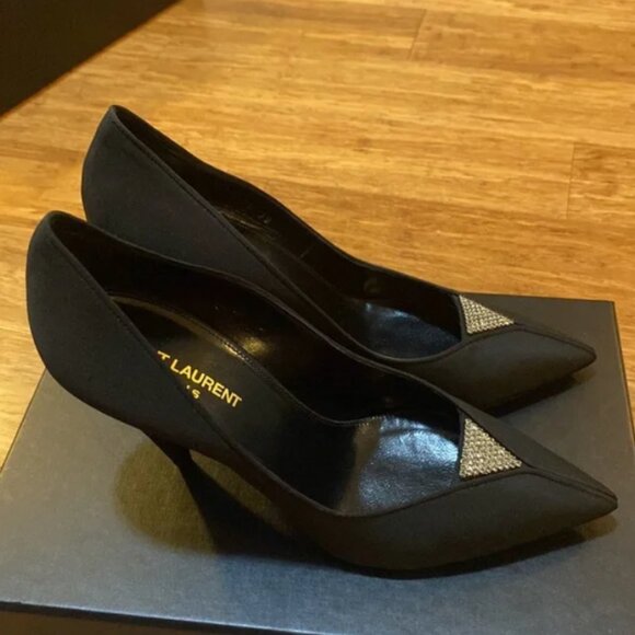 Saint Laurent Paris Women's Black Satin Courts Heels NEW - Picture 3 of 10